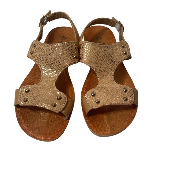 Niki Goldtone Metallic Flat Sandals Size 7 - Picture 6 of 8